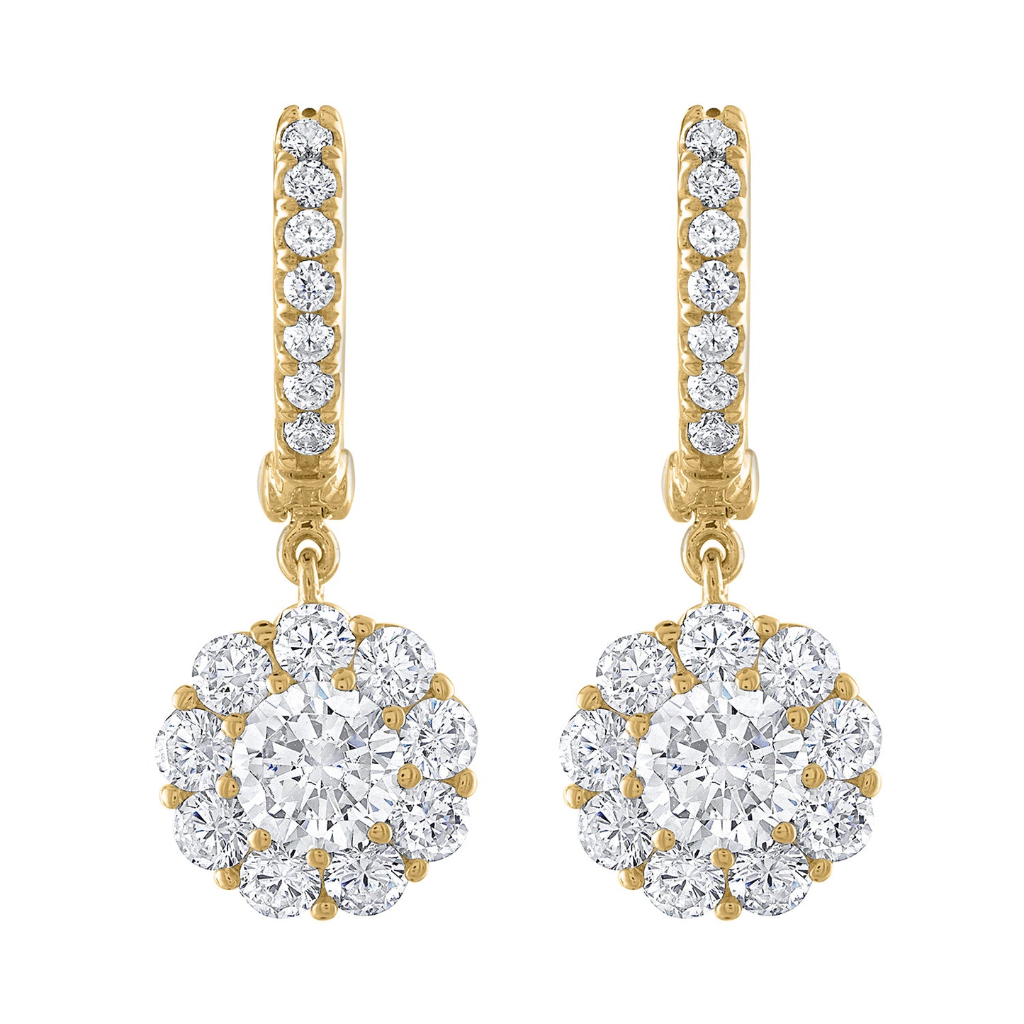 Diamond Cluster Flower Drop Earrings E3114