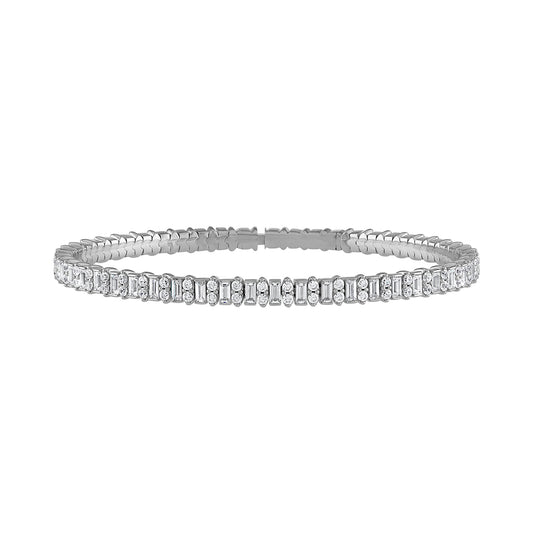 Baguette & Round Diamond Flexible Bangle BG1048