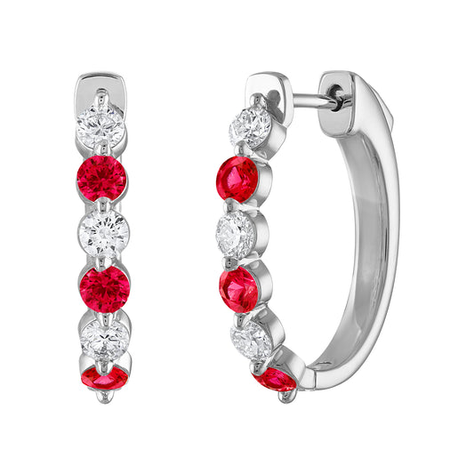 Ruby & Diamond Hoops E3095