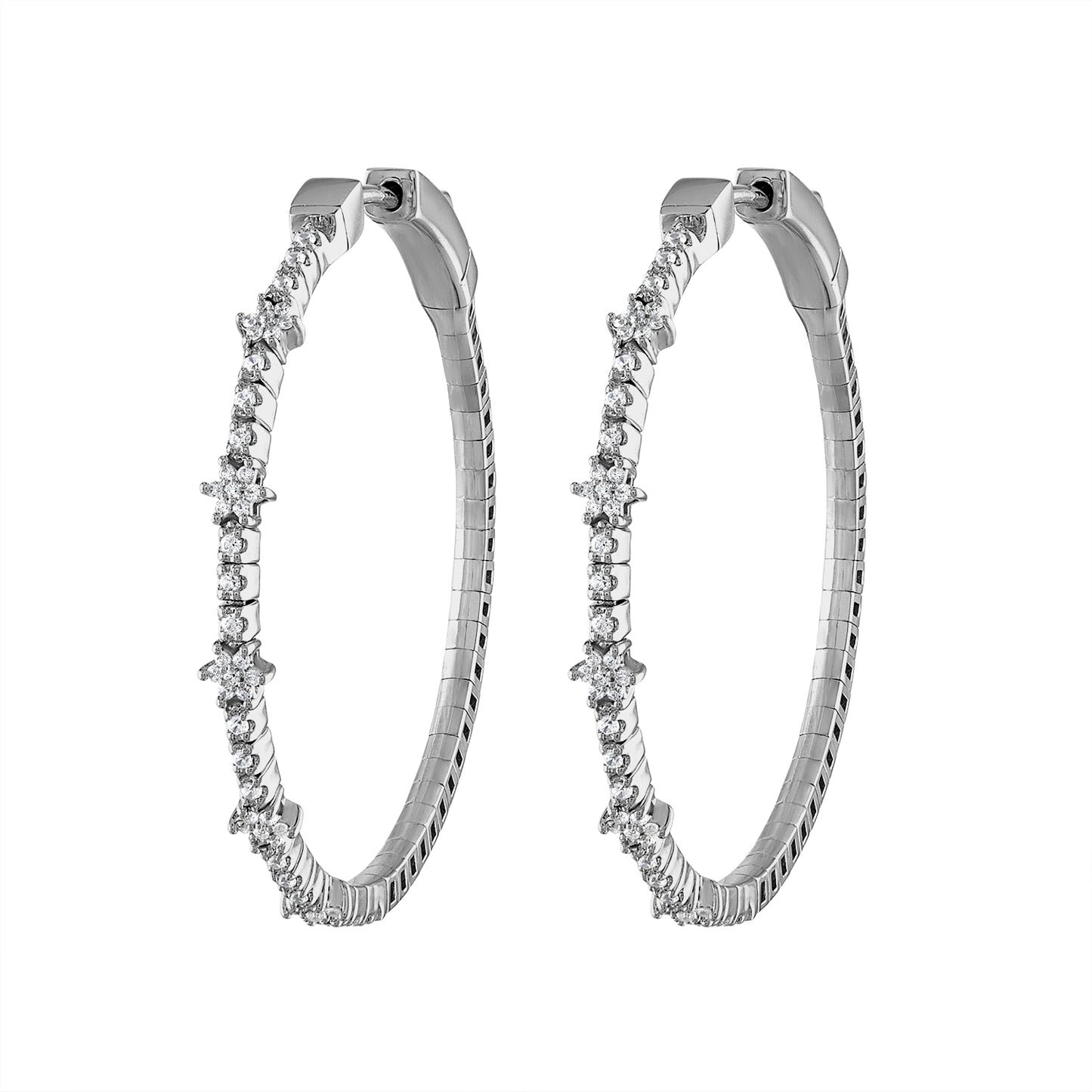 Flexible Diamond Hoops with Flower Design