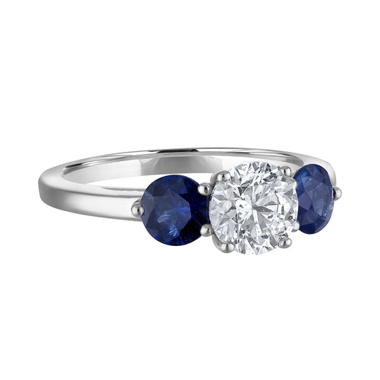 Three-Stone Diamond and Blue Sapphire Engagement Ring R6198