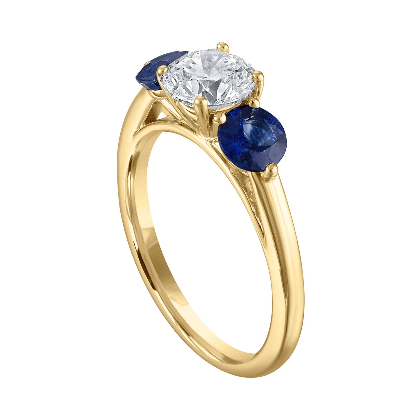 Three-Stone Diamond and Blue Sapphire Engagement Ring R6198