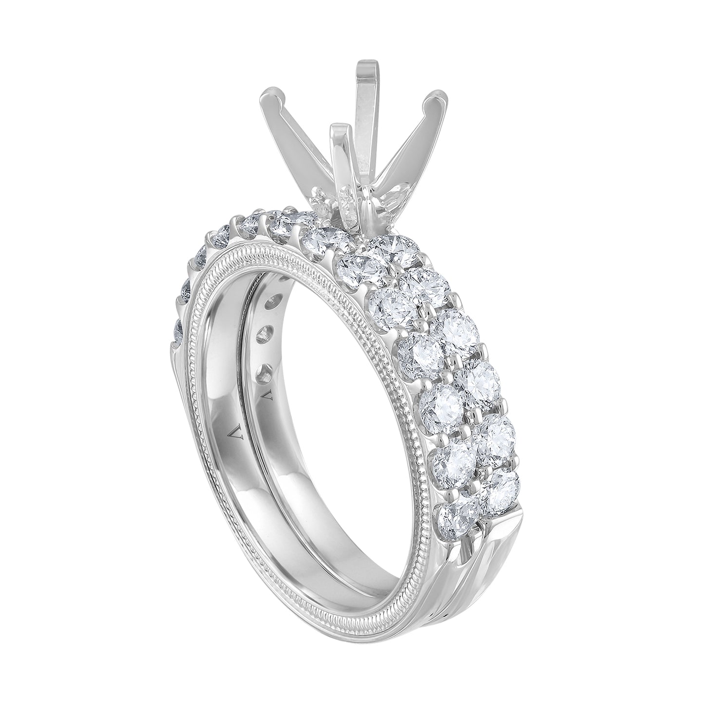 Semi-Mount Engagement Ring Extruded Tubing Share Prong With Milgrain RS8272