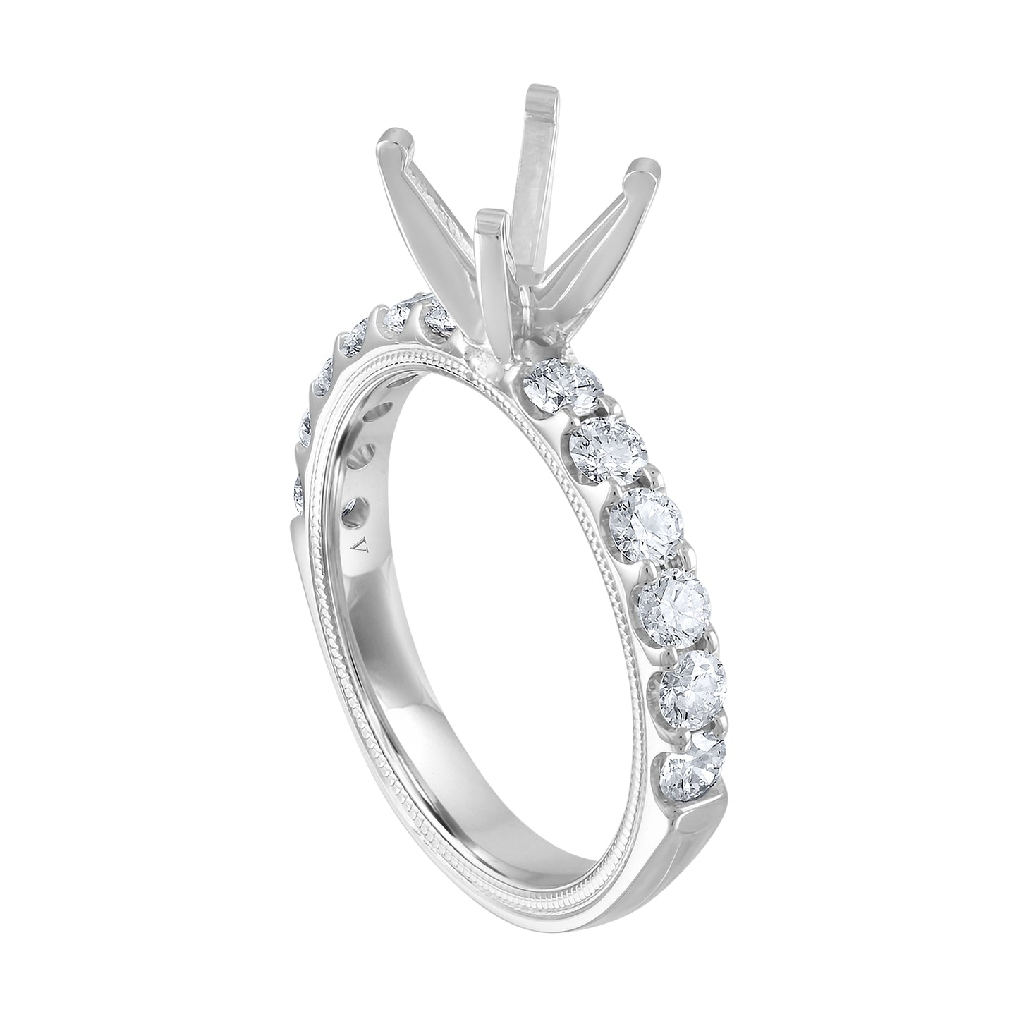 Semi-Mount Engagement Ring Extruded Tubing Share Prong With Milgrain RS8272