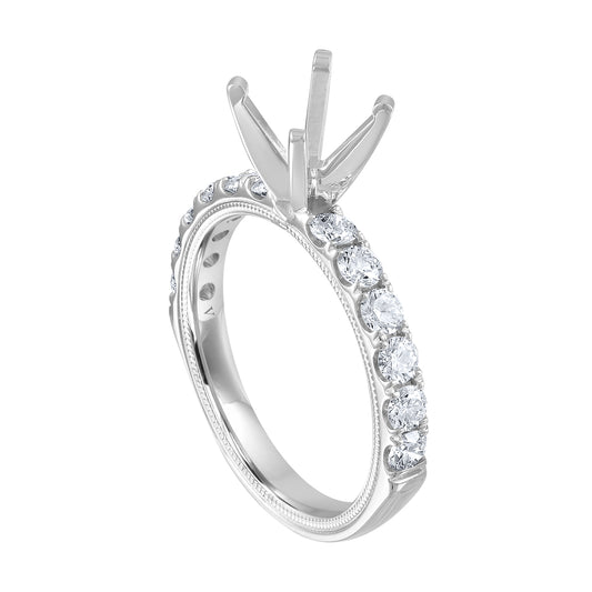 Semi-Mount Engagement Ring Extruded Tubing French Pave With Milgrain RS8273