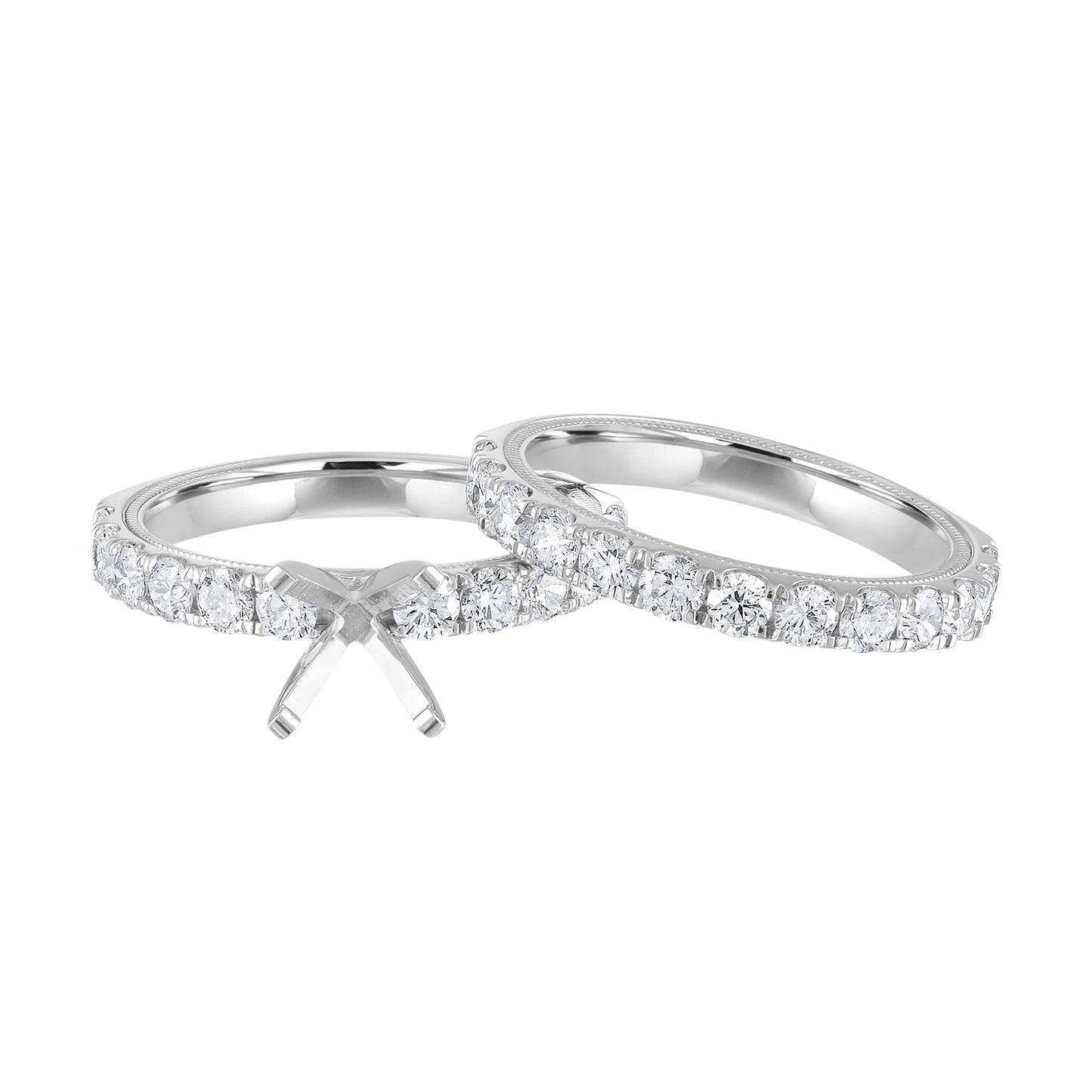 Semi-Mount Engagement Ring Extruded Tubing French Pave With Milgrain RS8273