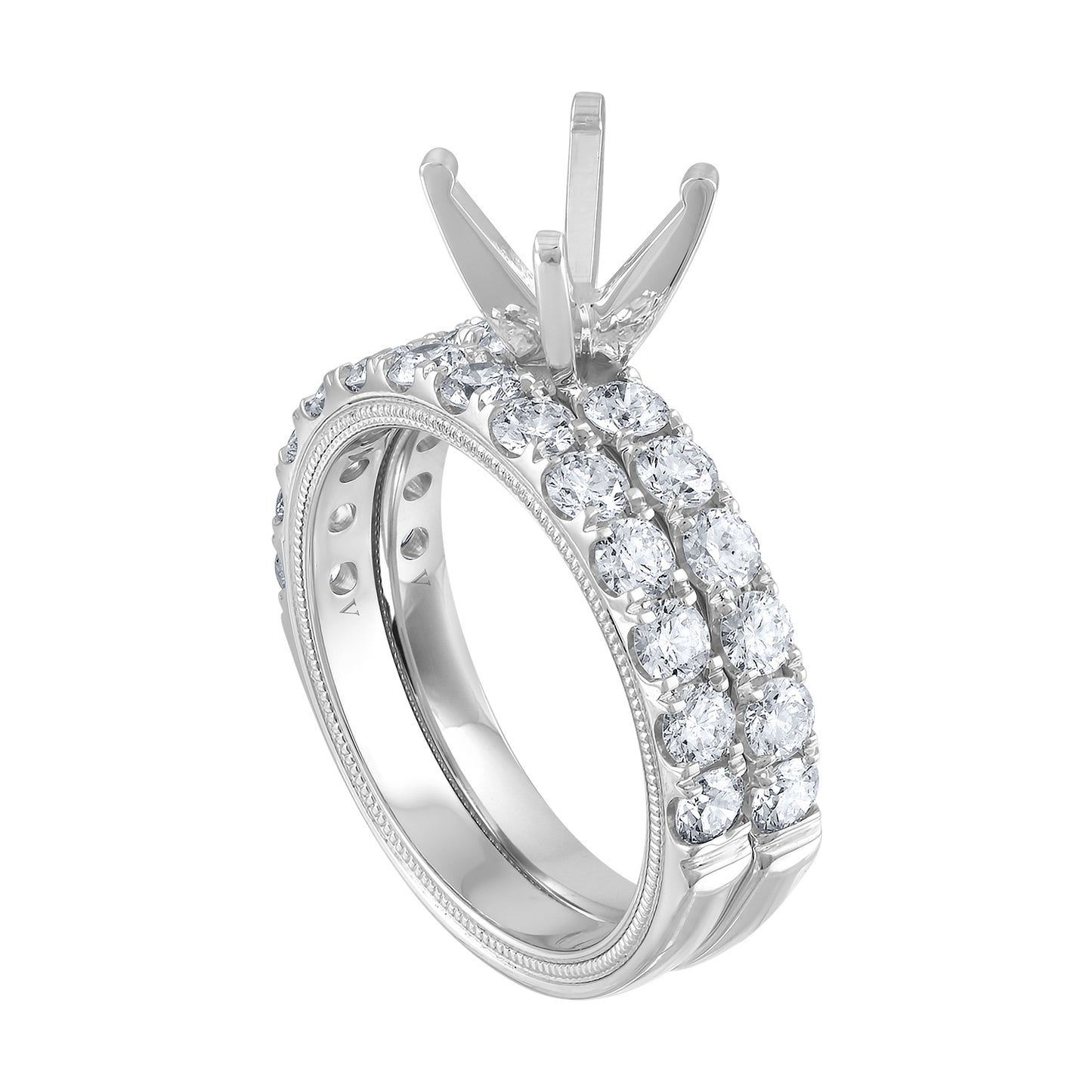 Semi-Mount Engagement Ring Extruded Tubing French Pave With Milgrain RS8273