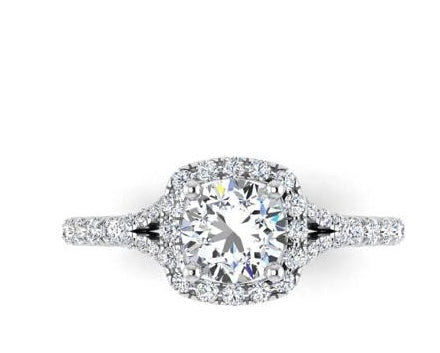 Semi-Mount Cushion Halo Engagement Ring with Split Shank RS8281