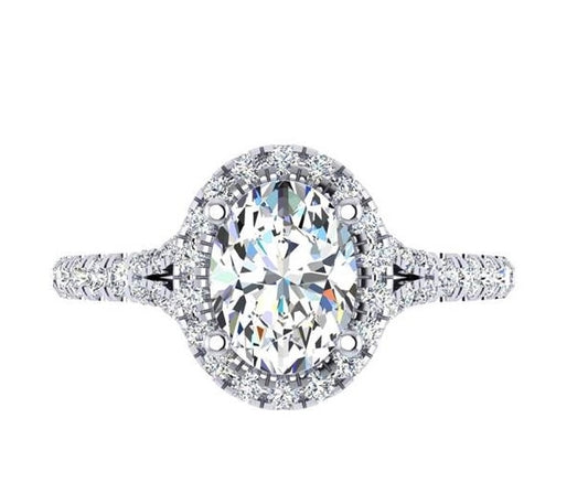 Semi-Mount Oval Halo Engagement Ring with Split Shank RS8293