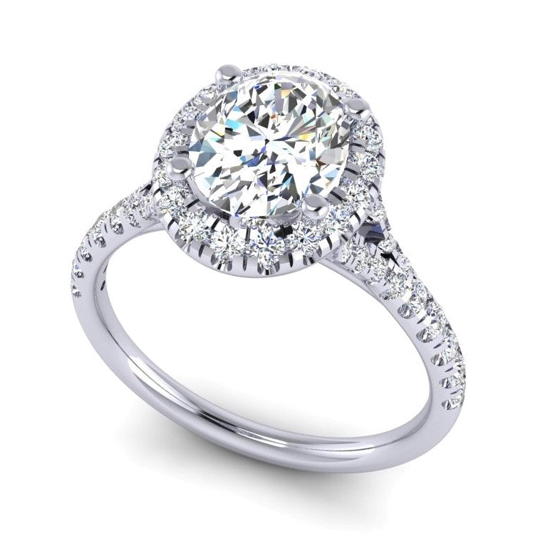 Semi-Mount Oval Halo Engagement Ring with Split Shank RS8293