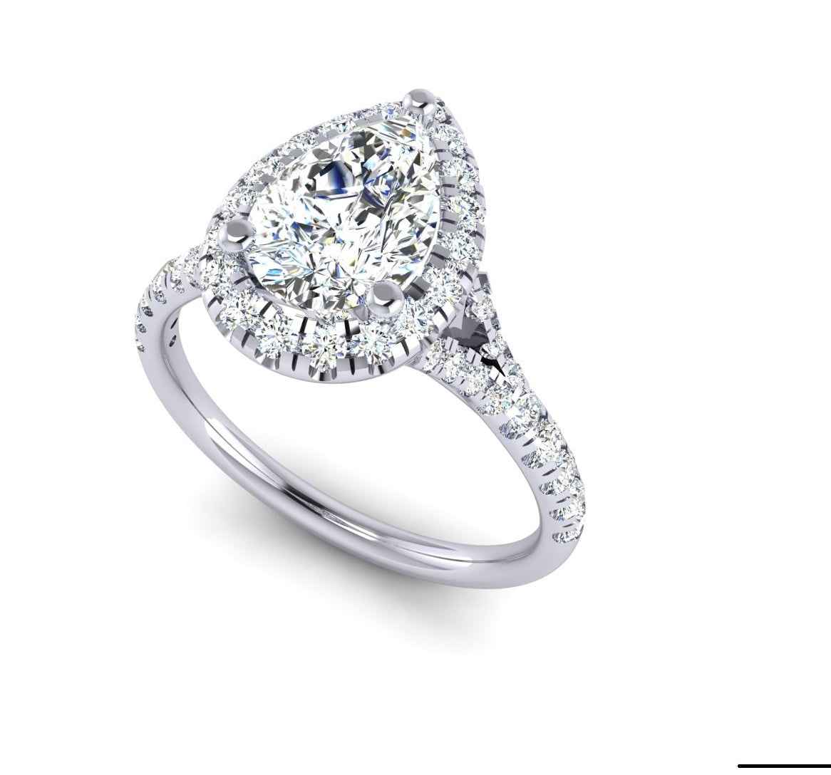 Semi-Mount Pear Halo Engagement Ring Slit Shank RS8301