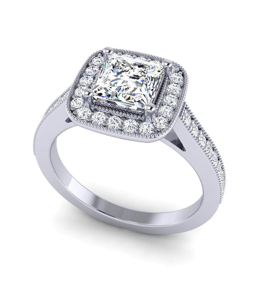 Semi-Mount Milgrain Princess Halo Engagement Ring RS8302