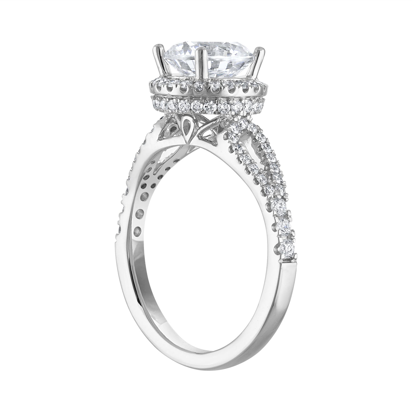 Semi-Mount Halo Engagement Ring with Split Shank RS8360